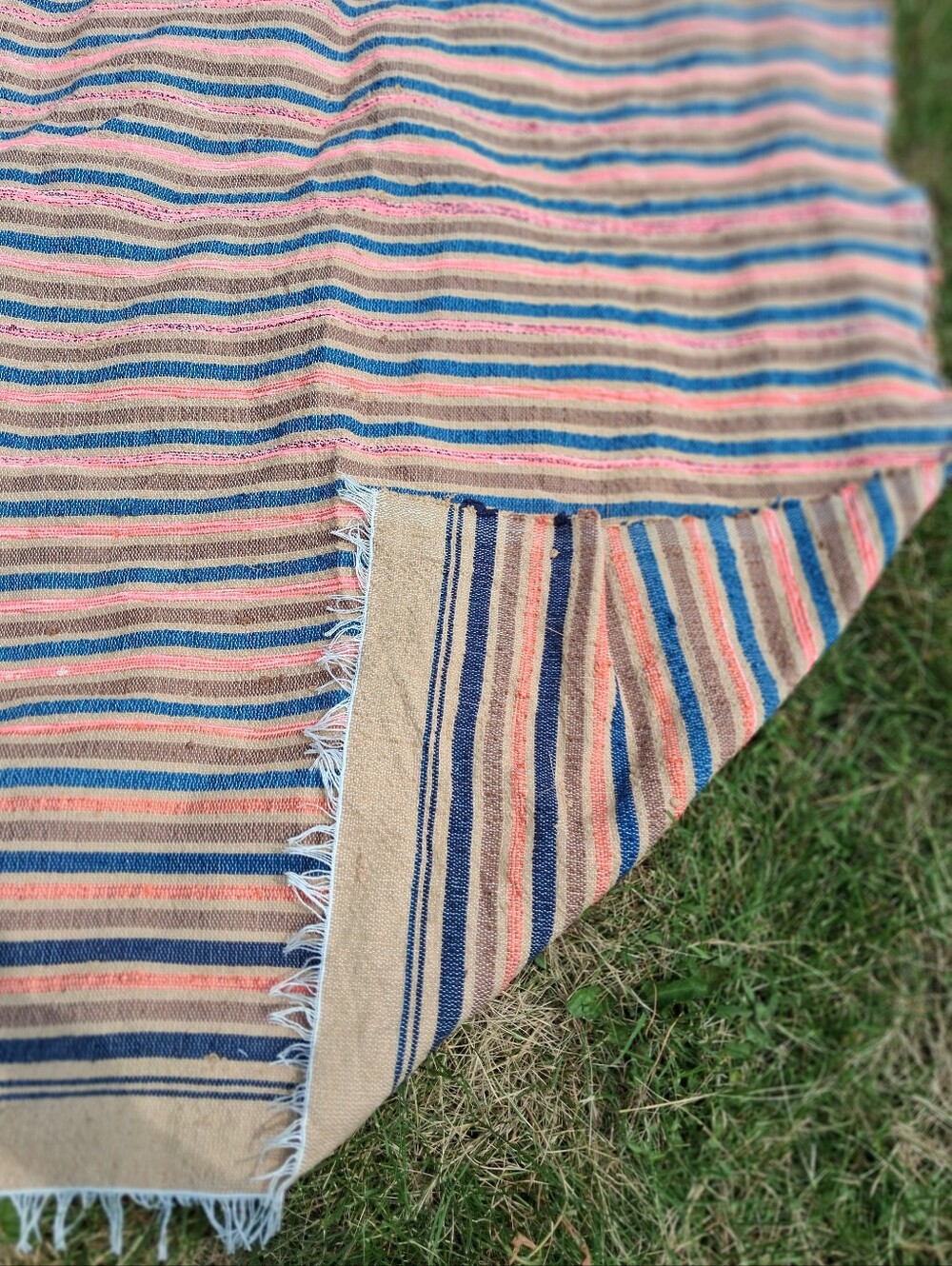 New handwoven Striped  Beige picnic Blanket cotton - 35 By 65 In